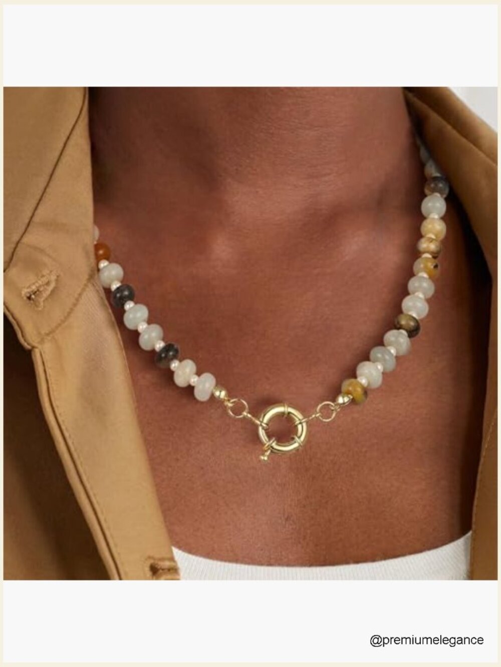 Beaded Gemstone Choker Necklace Handmade Boho Gold Plated - Picture 5 of 7
